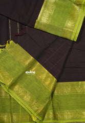 Wine Brown - Karthigai silk cotton plain saree with Rettapetta Border - VTV Trisha inspired