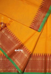 Yellowish Orange - Karthigai silk cotton multi Rudraksham Border with Buttas - Best for Small Functions