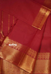 Karthigai silk cotton plain body with getti border - Red - Madras Sarees