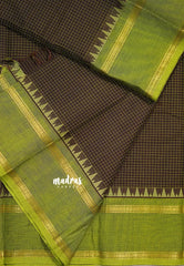 Coffee Brown - Karthigai silk cotton rettapeta border with muthu kattam - Best for Wedding Funtions