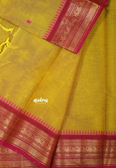 Dual Shade Yellow - Karthigai silk cotton Saree Bavanji and Mango border with buttas - Best for Wedding Functions