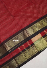 Dark Red - Karthigai Silk Cotton saree with Stripes Weaving - Best for Festive Wear