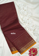 Araku Maroon - Karthigai silk cotton with golden stripes weaving - Best for Small Functions