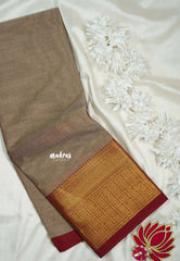Pastel Brown - Karthigai silk cotton Plain Getti zari with Stripes in Border - Best for Small Functions