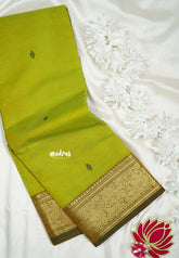 Dual Shade Chutney Green - Karthigai silk cotton vanasingaram border with buttas - Best for Temple Visit