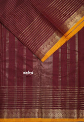 Araku Maroon - Karthigai silk cotton with golden stripes weaving - Best for Small Functions