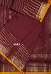 Araku Maroon - Karthigai silk cotton with golden stripes weaving - Best for Small Functions