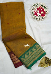 Dual Shade Mustard Brown - Karthigai silk cotton Temple Ganga jamuna border - Best for Wedding Functions