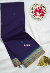 Navy Blue - Karthigai silk cotton small annam thread border - Best for Small Functions | Temple Visit