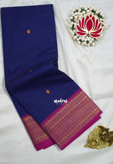 Navy Blue - Karthigai silk cotton small neli Border with Buttas - Best for Gifting