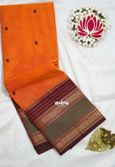 Pumpkin Orange - Karthigai Silk Cotton Buttas Rettapet Heart Border - Best for Small Functions