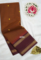 Caramel Brown - Karthigai Silk Cotton Buttas Rettapet Border - Best for Small Functions