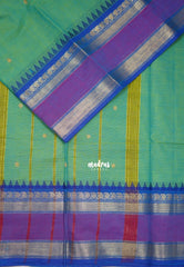 Dual Shade Teal Green - Karthigai Mercerised cotton rettapeta border mango and temple - Best for Temple Visit