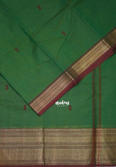 Forest Green - Karthigai silk cotton Getti zari with Stripes in Border and Buttas - Best for Small Functions