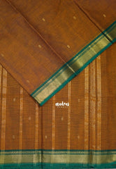 Brown Mustard - Karthigai silk cotton small Bavanji border with Buttas - Best for Small Functions