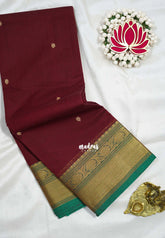 Kumkum Maroon - Karthigai silk cotton bavanji floral border with buttas - Best for Festive Wear | Temple Visit