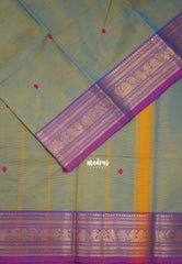 Dual Shage Bluish Green - Karthigai silk cotton temple and mango border with buttas - Best for Wedding Functions
