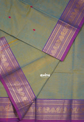 Dual Shage Bluish Green - Karthigai silk cotton temple and mango border with buttas - Best for Wedding Functions