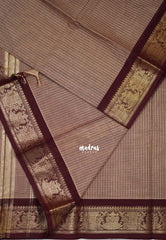 Beige Caramel - Karthigai Silk Cotton saree with Stripes Weaving - Best for Festive Wear