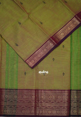 Dual Shade Light Green - Karthigai silk cotton Rudraksham neli big Border with Buttas - Best for Wedding Functions