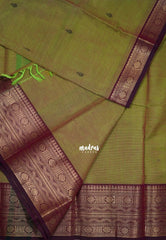 Dual Shade Light Green - Karthigai silk cotton Rudraksham neli big Border with Buttas - Best for Wedding Functions