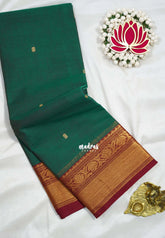 Dual Shade Green - Karthigai silk cotton bavanji floral border with buttas - Best for Festive Wear | Temple Visit