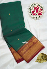 Dual Shade Green - Karthigai silk cotton bavanji floral border with buttas - Best for Festive Wear | Temple Visit