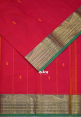 Bright Red - Karthigai Silk Cotton Buttas with Rudraksham and Peacock Border - Best for Wedding Functions