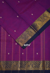 Magenta Purple - Karthigai Silk Cotton Mango Border with Buttas - Best for Festive Wear | Temple Visit