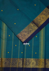 Teal Green - Karthigai Silk Cotton Mango Border with Buttas - Best for Festive Wear | Temple Visit