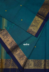 Teal Green - Karthigai Silk Cotton Mango Border with Buttas - Best for Festive Wear | Temple Visit