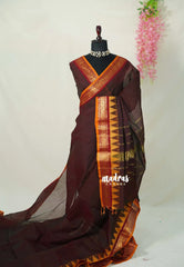 Coffee Brown - Karthigai silk cotton Big Gopuram Temple Peacock - Perfect for Festive Wear