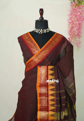 Coffee Brown - Karthigai silk cotton Big gopuram Temple Peacock - Perfect for Festive Wear