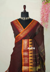Coffee Brown - Karthigai silk cotton Big Gopuram Temple Peacock - Perfect for Festive Wear