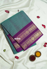 Dualshade Aqua Green with Magenta - Karthigai silk cotton rettapeta rudraksham border with muthu kattam - Best for Wedding Functions | Temple Visit