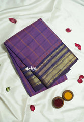 Lavender Purple - Karthigai silk cotton Big Muthu Kattam Checks with Bavanji ant Temple Border - Best for Small Functions