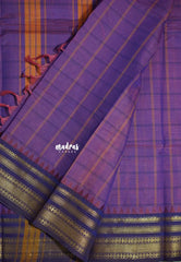 Lavender Purple - Karthigai silk cotton Big Muthu Kattam Checks with Bavanji ant Temple Border - Best for Small Functions