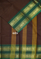 Coffee Brown - Karthigai silk cotton rettapeta rudraksham border with muthu kattam - Best for Wedding Functions | Temple Visit