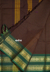 Coffee Brown - Karthigai silk cotton rettapeta rudraksham border with muthu kattam - Best for Wedding Functions | Temple Visit