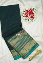 Jet Black - Karthigai Silk Cotton Chettinad Lines Thread Weaving Multi Border - Best for Wedding Functions