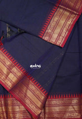 Navy Blue - Karthigai silk cotton small Bavanji Flower border - Perfect for Small Funtions