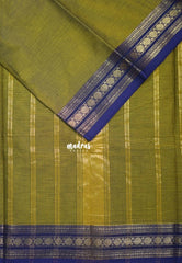 Olive Mehandi Green - Karthigai silk cotton Plain Saree with Rudraksham Border - Best for Small Functions