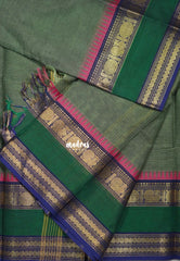 Greenish Grey - Karthigai silk cotton with buttas annam small temple border - Best for Wedding Functions
