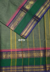 Greenish Grey - Karthigai silk cotton with buttas annam small temple border - Best for Wedding Functions