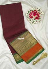 Majestic Maroon - Karthigai Silk Cotton Plain Body with Peacock and Skirt Border - Best for Small Functions