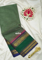 Greenish Grey - Karthigai silk cotton with buttas annam small temple border - Best for Wedding Functions