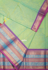 Dual Shade Mint Green - Karthigai silk cotton plain body traditional big border - Best for Festive Wear