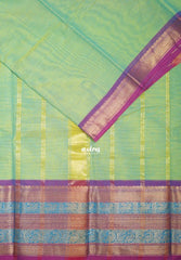 Dual Shade Mint Green - Karthigai silk cotton plain body traditional big border - Best for Festive Wear