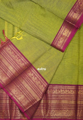 Sap Green - Karthigai silk cotton Plain Saree with Annam, Rudraksham and Yaanai Border - Best for Small Functions