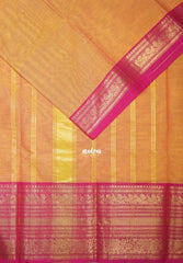 Dual Shade Yellow - Karthigai silk cotton Plain Saree with Annam, Rudraksham and Yaanai Border - Best for Small Functions